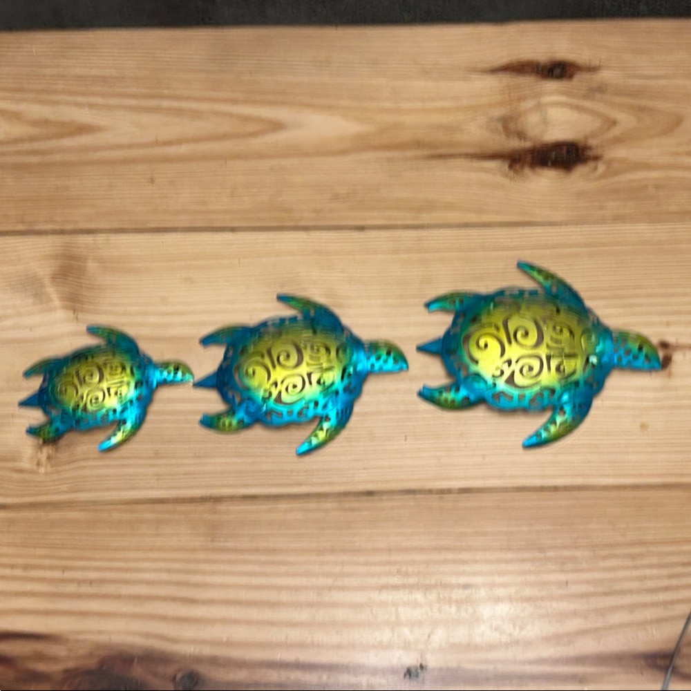 Blue and Yellow Metal Turtle Wall Decor